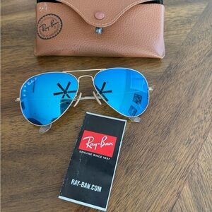 Ray-Ban Aviator Sunglasses with Reflective Blue Lenses